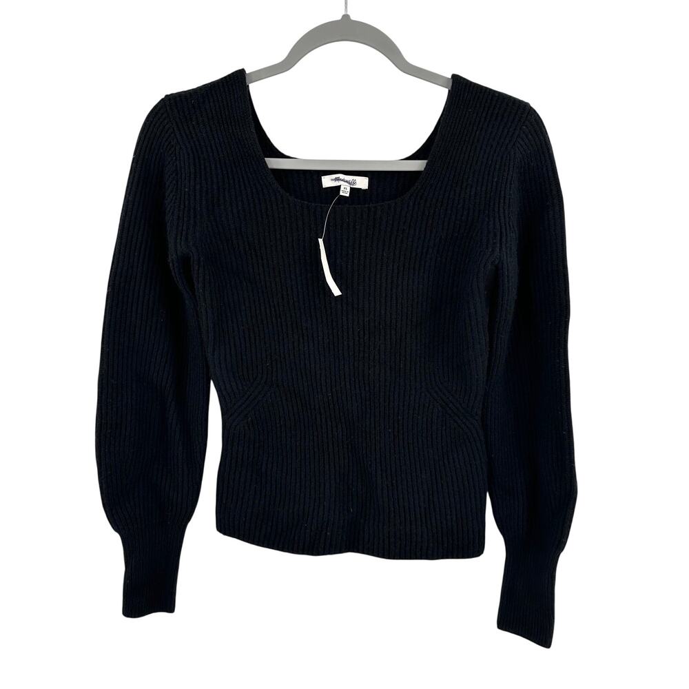Madewell SoftWool Square Neck Pullover Sweater in black Size XS